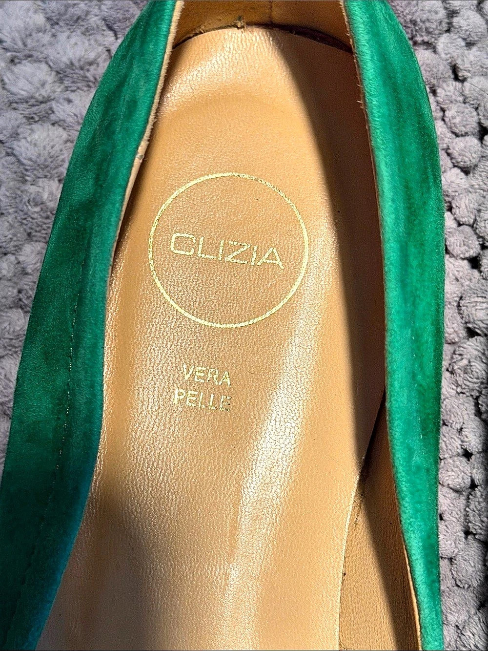 CLIZIA Green Leather Pointed-Toe Flats EU 40(ITALIANO )